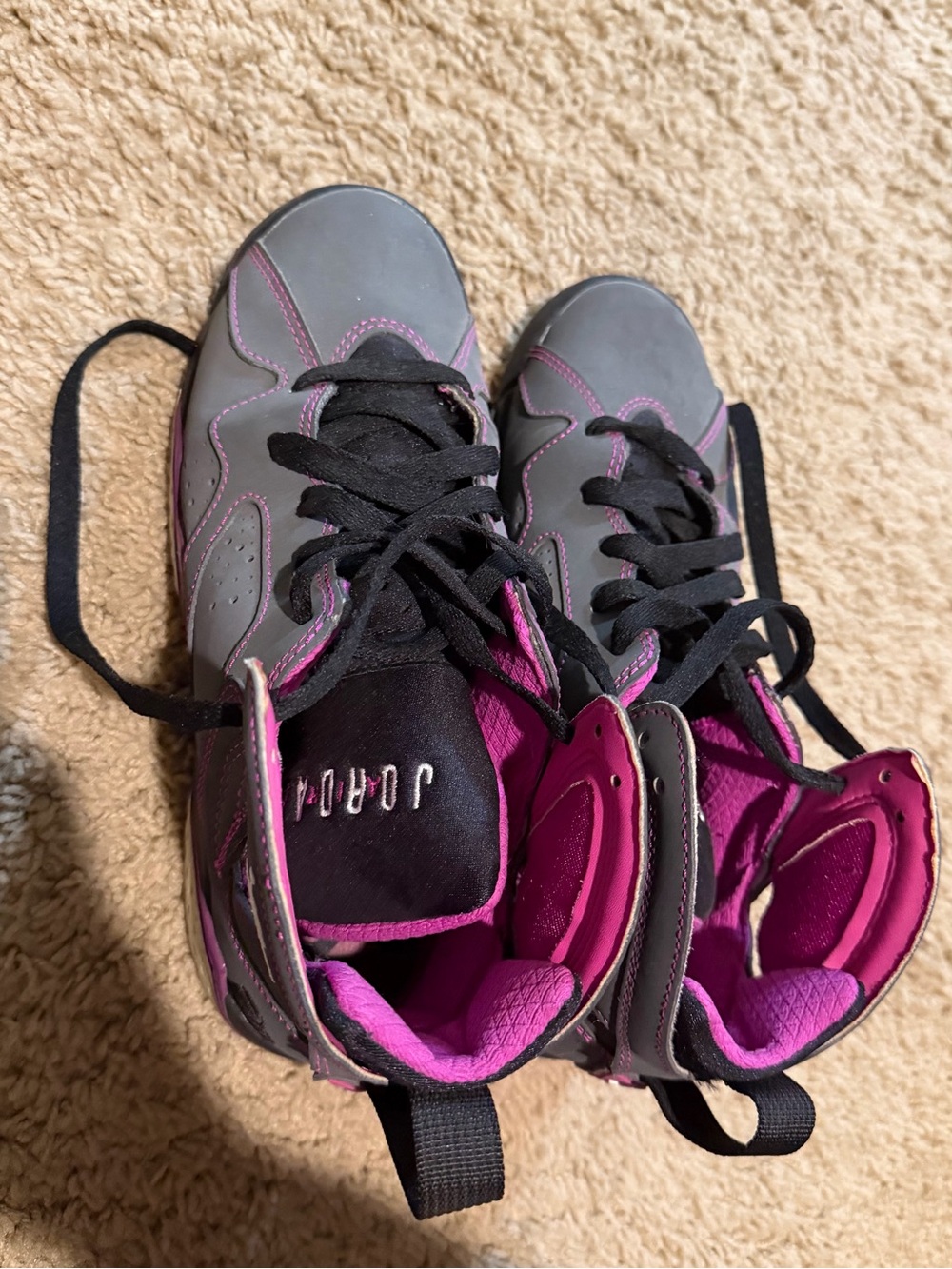 Jordan-style Gray & Pink High Top Sneakers